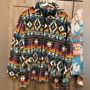 Multi Western Print Zip-Up Sherpa Jacket